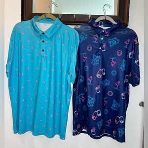Set of Two “drinks” Graphic Golf Polo Shirts in Blue and Navy Size XXL